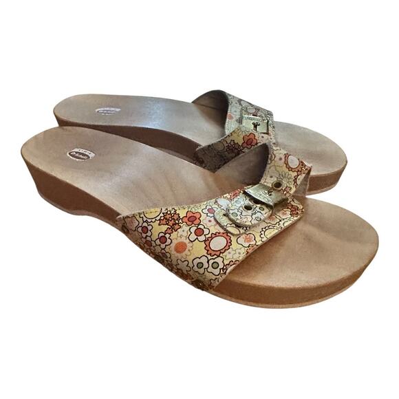 Dr. Scholls Original 10? Exercise Sandals Clogs Floral Daisy Wooden Sole Boho - Picture 1 of 16